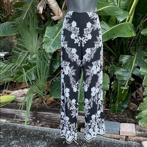 Pure silk beaded, dark floral and embroidered boot cut pants